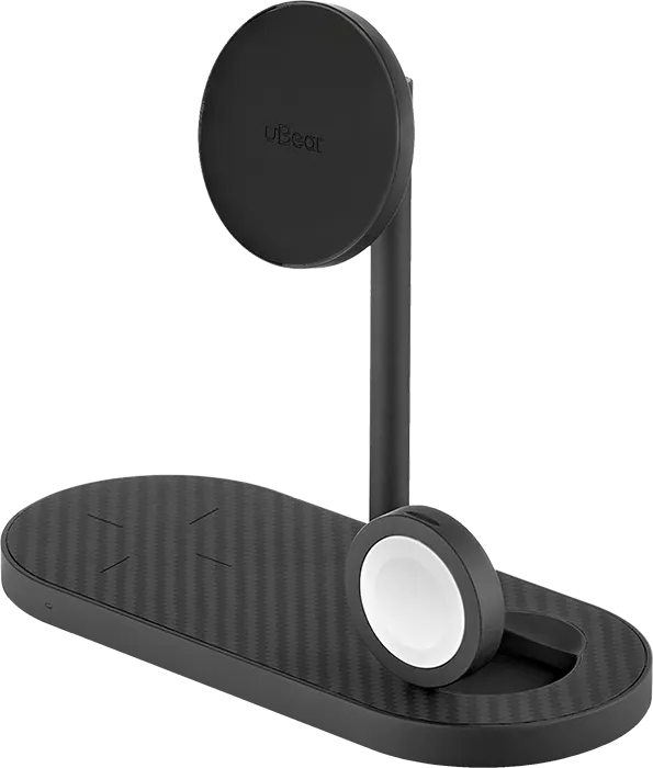 Беспроводное зарядное устройство uBear Stage 3-in-1 Supreme, черный кевлар