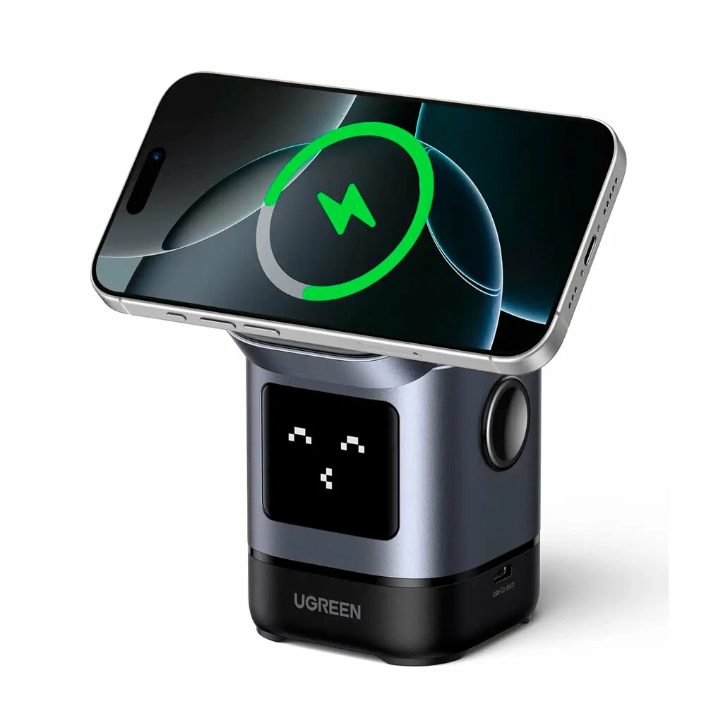 Беспроводная зарядка-подставка UGREEN UNO 2в1 20W, серый