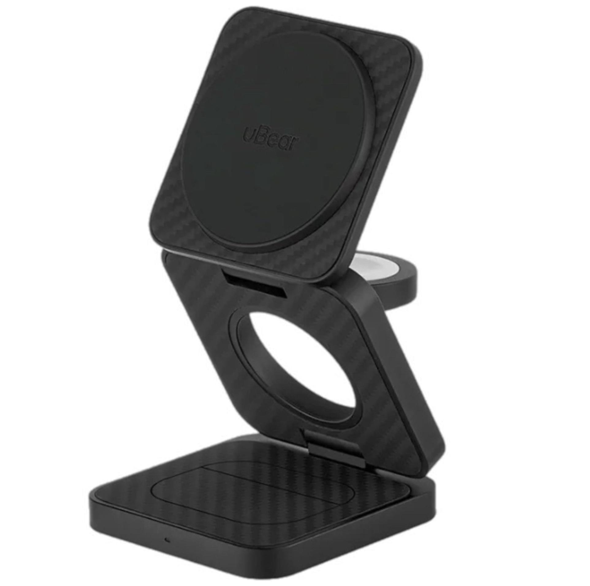 Беспроводное зарядное устройство uBear Balance 3 в 1 MagSafe 25 Вт, черный кевлар