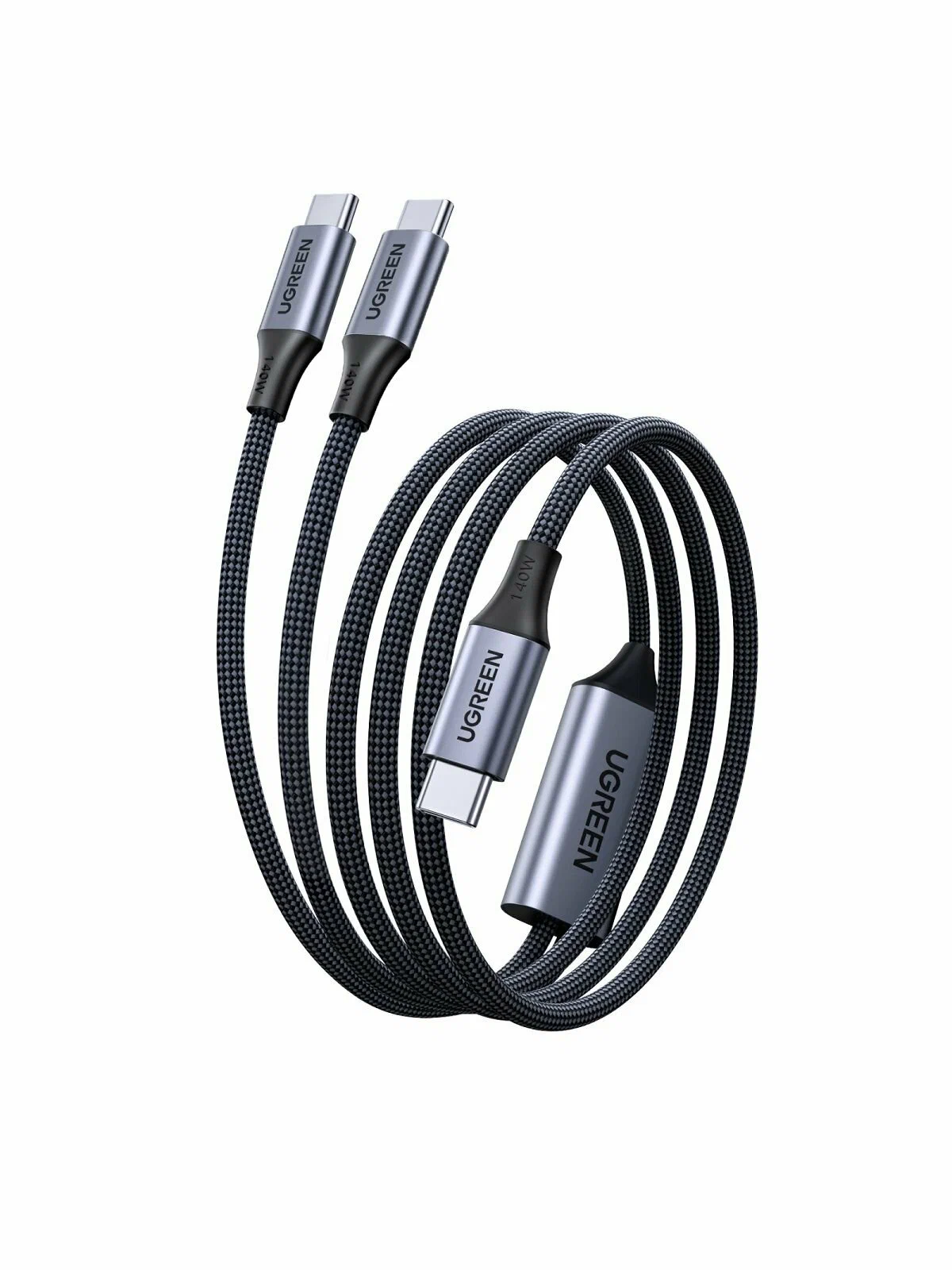 Кабель 2-в-1 UGREEN 140W Cable 2-in-1 USB-C 2м, серый космос