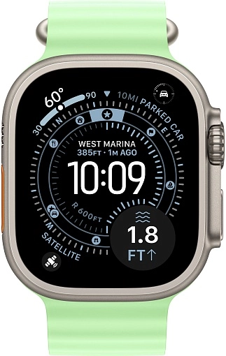 Apple Watch Ultra 3 49 мм, корпус из натурального титана, ремешок Ocean неоново-зеленого цвета