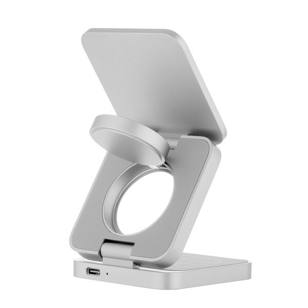 Беспроводное зарядное устройство uBear Balance 3 в 1 MagSafe 25 Вт, серебристый