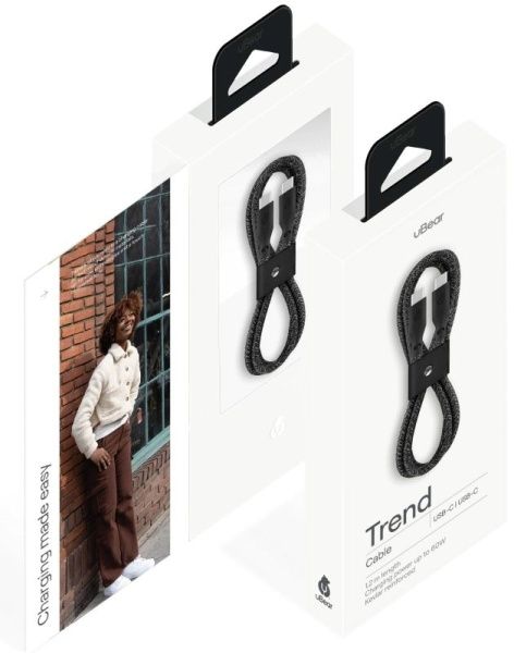 Кабель зарядный uBear Trend Cable USB-C/USB-C 1.2м, 60W, черный